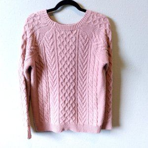 Forever 21 Wool Blend Sweater Cable Knit Pink Solid Wool Long Sleeve Pullover L